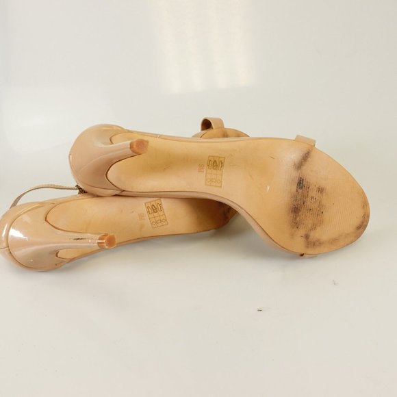 STEVE‎ MADDEN Heels 9 Patent Leather Beige Pump Nude Ankle Strap Stiletto Heels - Picture 11 of 12
